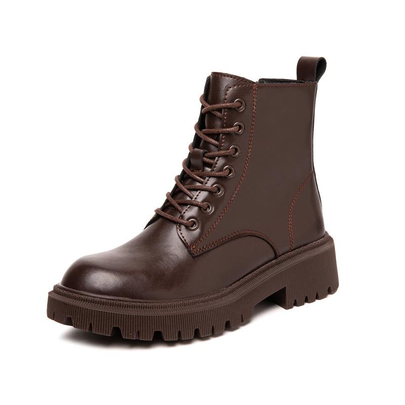 Brown Martin boots women's 2026 new spring and autumn platform short boots winter velvet locomotive boots wear-resistant bottom women's boots