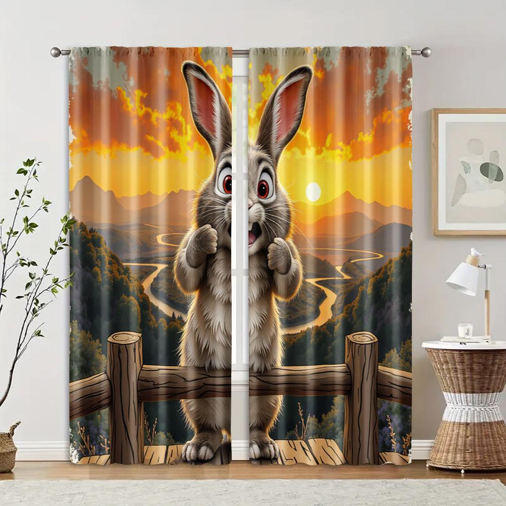 

2 pcs, filtering curtains (excluding rods, non-movable, without batteries) Whimsical Rabbit for use in bedrooms and living rooms 29x65in(75x166cm)