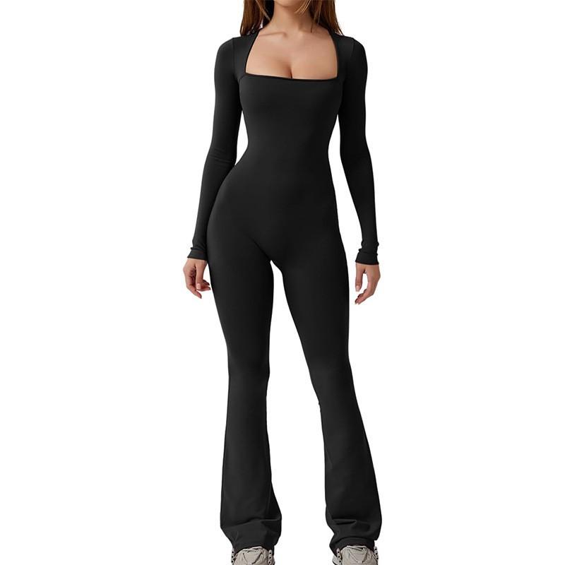 High-Waisted Flared Leggings Yoga Jumpsuit Women - Seamless Compression Workout Bodysuit With Butt-Lifting Design Small чёрный