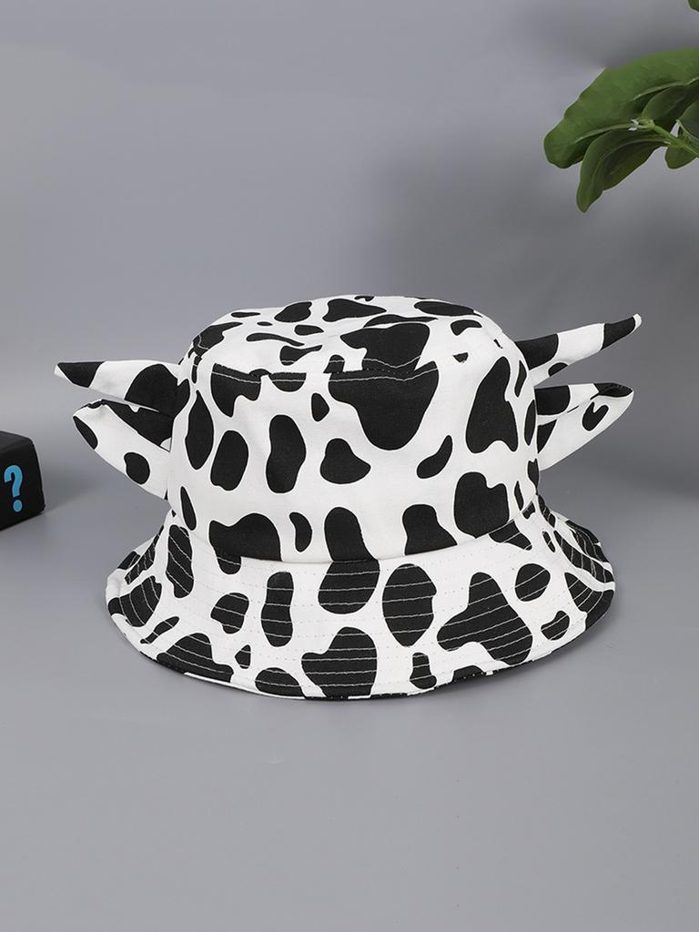 Vintage fashion cow print horn fisherman hat suitable for ladies stage show leisure travel photo