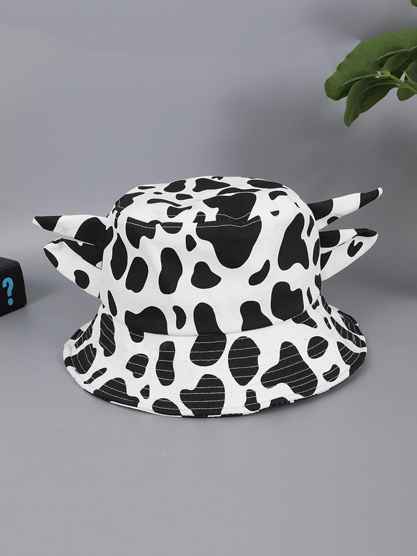 

Vintage fashion cow print horn fisherman hat suitable for ladies stage show leisure travel photo One Size