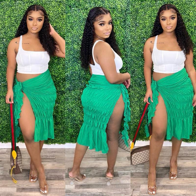 Eleganter fester Plissee-Schlitz-Nachtclub-Cocktail-Party-Rock, Sommer, unregelmäßiger, fester, sexy Rock, beiläufiger gestrickter Hip-Wrap-Rock 21936