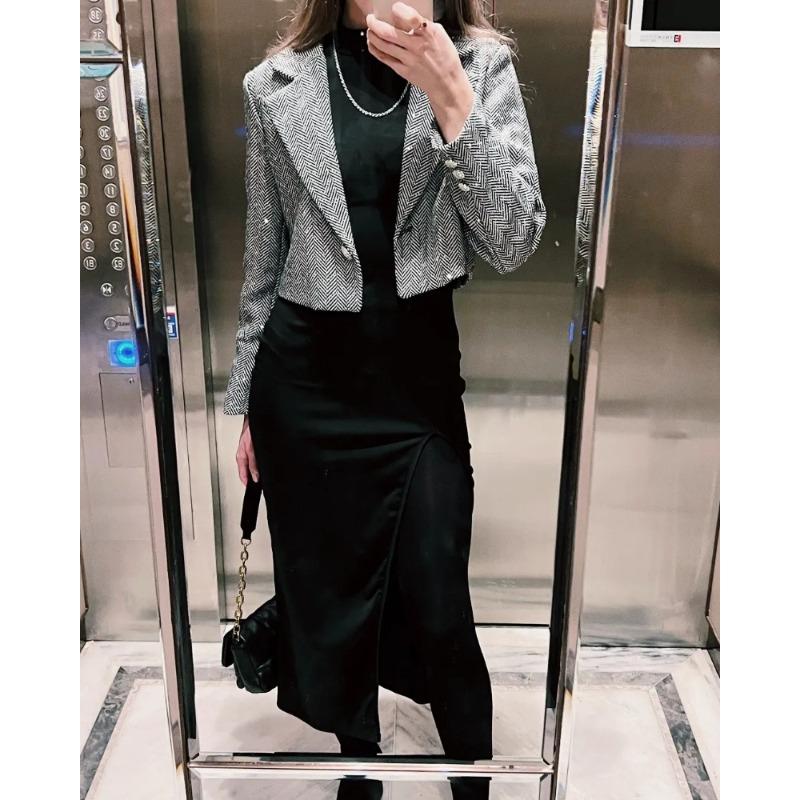 Luxusní krátká bunda ve francouzském stylu vyzařuje elegantní vůni módní kabát s dlouhým rukávem