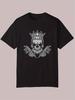 Graphic Print Casual T-shirt - Skull with Crown & Crossed Guns Design