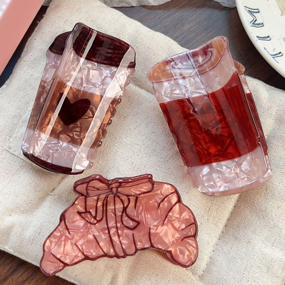 Sweet Croissant Shark Clip Coffee Cup Delicious Food Claw Clip Headdress Creative Crab Clip  Gift