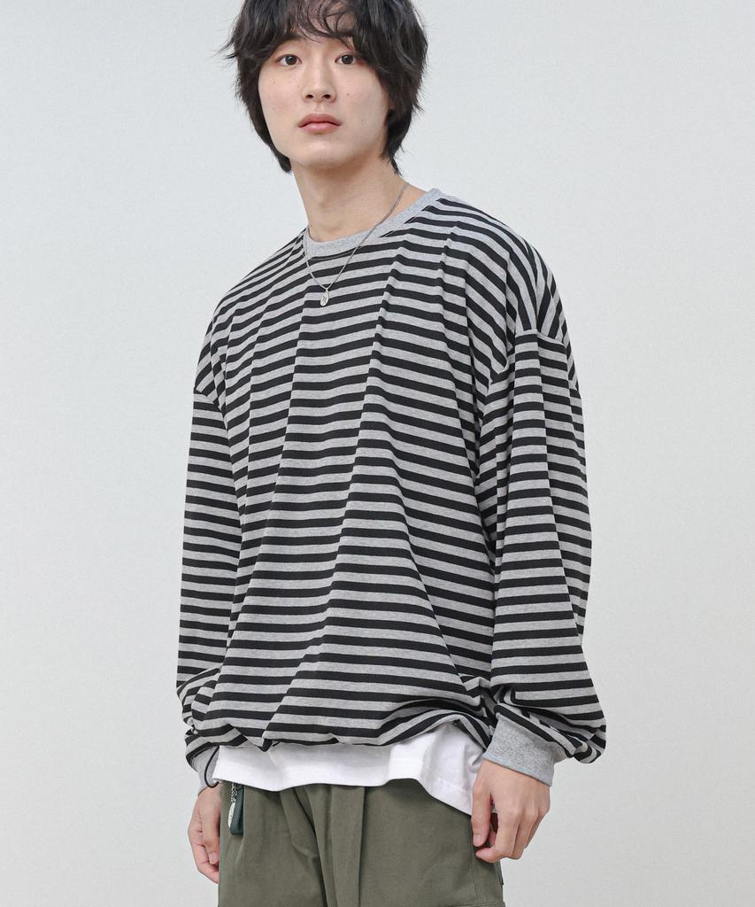 Modernoment Striped Oversized String Long Sleeve [Gray]