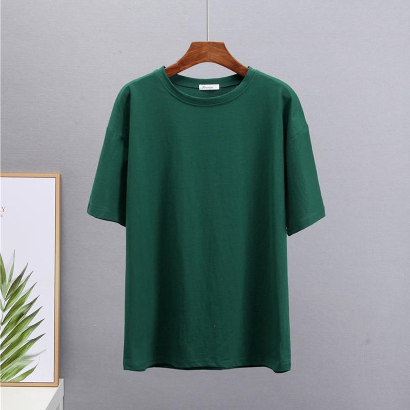 Hirsionsan 100% bomull Oversized T-skjorte kvinner Harajuku Basic løse kortermede t-skjorter Myke kvinnelige solide topper Khaki sommergenser