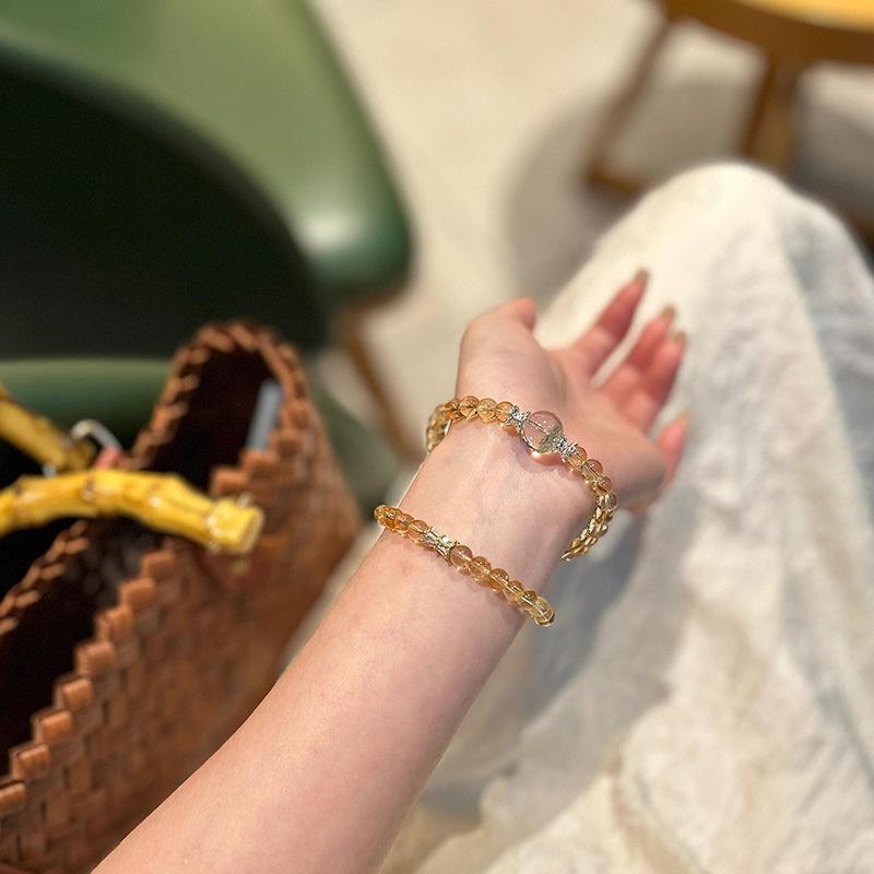Natural Brazilian Citrine Bracelet for Women, Double Strand, Super Shiny Yellow, Azeztulite, Green Phantom, Wealth and Freedom Multi-Strand Bracelet Huang Ase6mm Matching gre