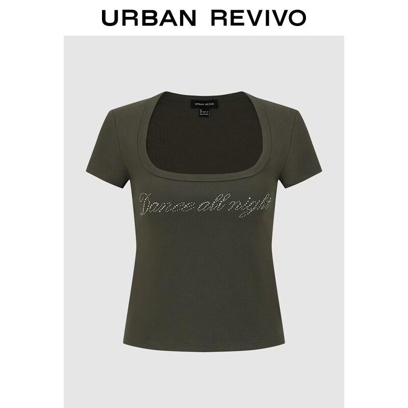 UR2026 Women s Rhinestone U-Neck Short Sleeve T-Shirt XL