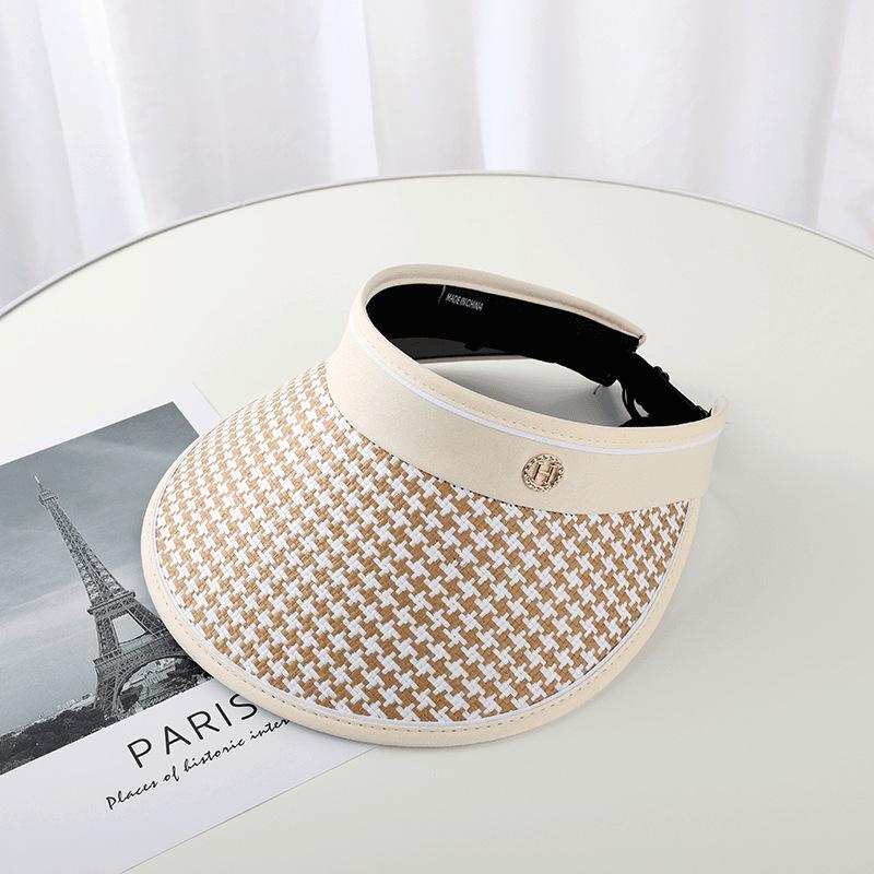 Summer Straw Hat for Women Foldable Empty Top Sun Hat Outdoor Beach Running Bicycle Wide Brim Female Sunscreen Visor Casual Cap