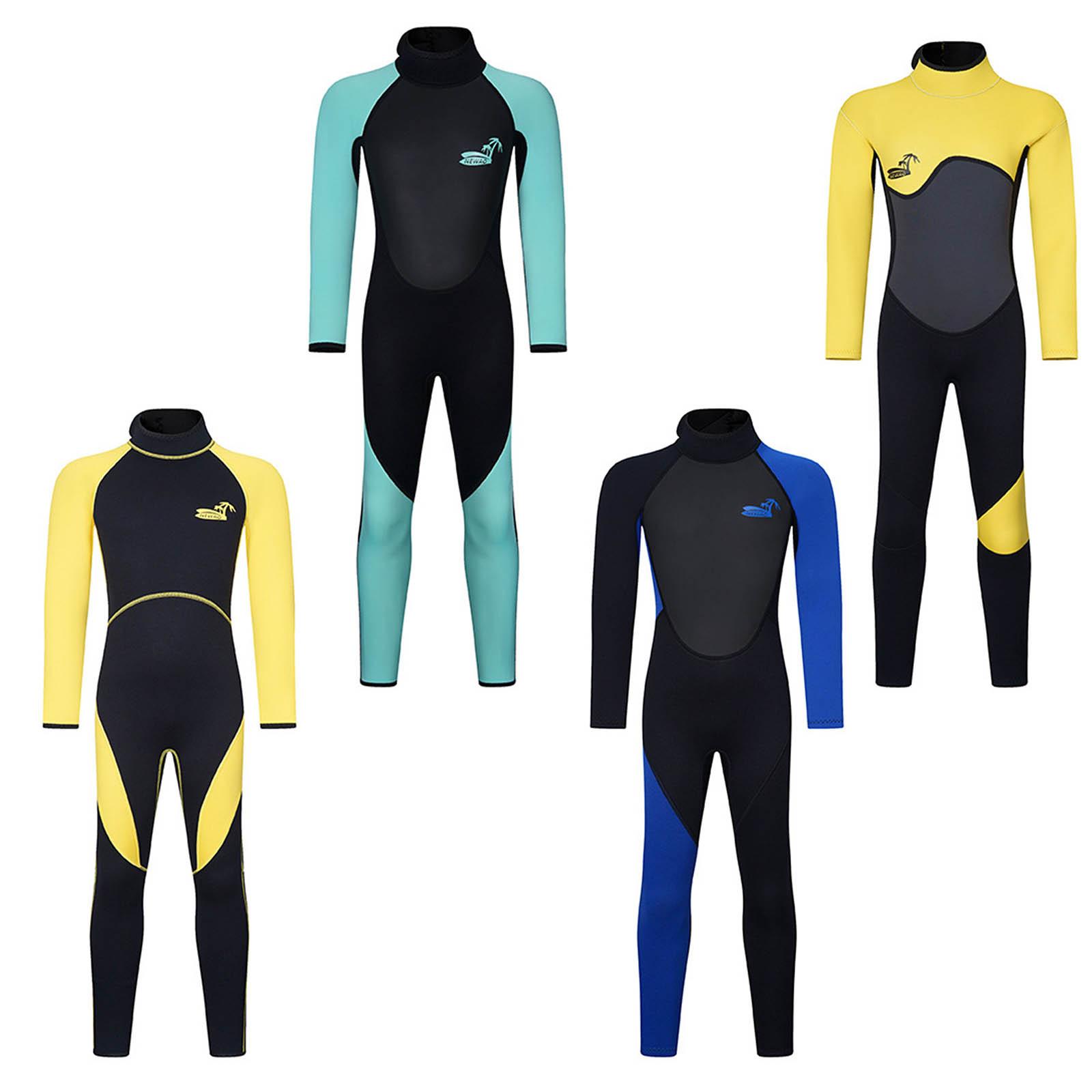 

Unisex 3mm Neoprene Wetsuit Full Body Mock Neck Long Sleeve Back Zipper Color Block Swimwear 5-6 Years синий