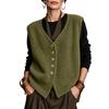 Women's V-Neck Sleeveless Fuzzy Knit Sweater Vest Loose Fit Button Front for Casual Wear