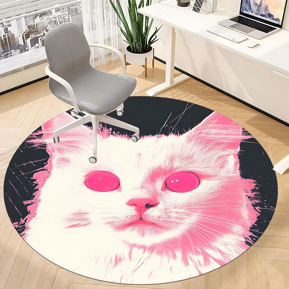 1pc Cat Pink Office Round Area Rug, Indoor Mat Suitable ForOffice, Under Office Chairs Bedroom Living Room Home Decor, Room Deco u02