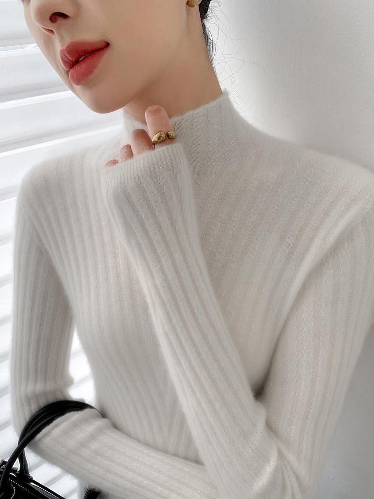Women’s Stylish Slim-Fit Cashmere Sweater, Half-High Neck, Thick Base Layer, Versatile New Style