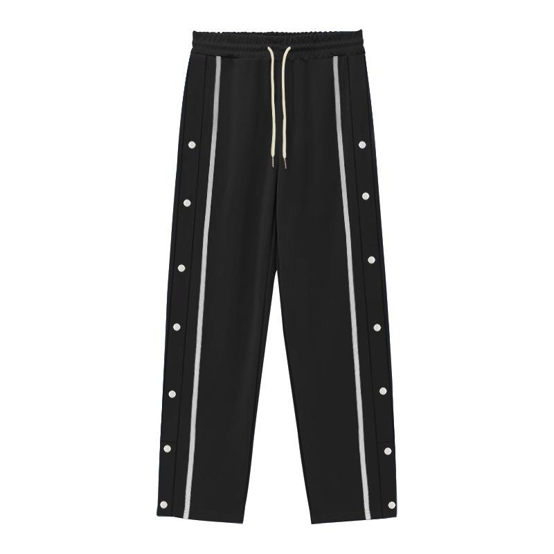 New Men Casual Sports Breasted Pants Men's Jogger Button Loose Straight Drawstring Oversized Loose Trousers