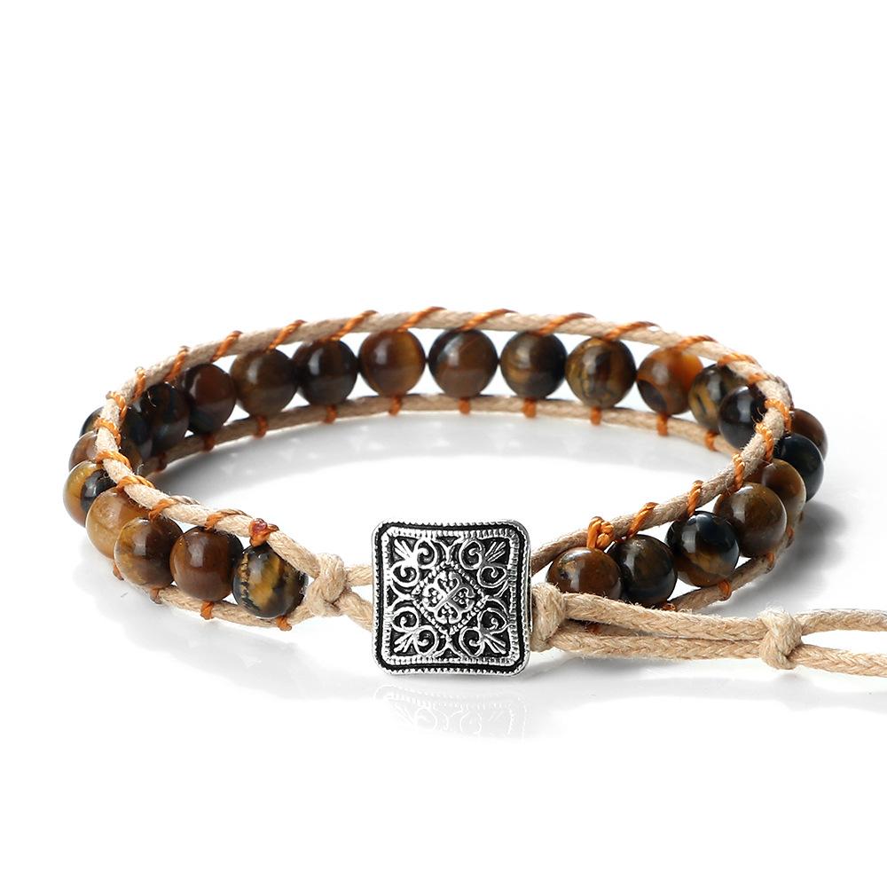 Vintage Bohemian Handmade Hemp Rope Bracelet Imperial Stone Beaded 3D Bead Charm Bangle