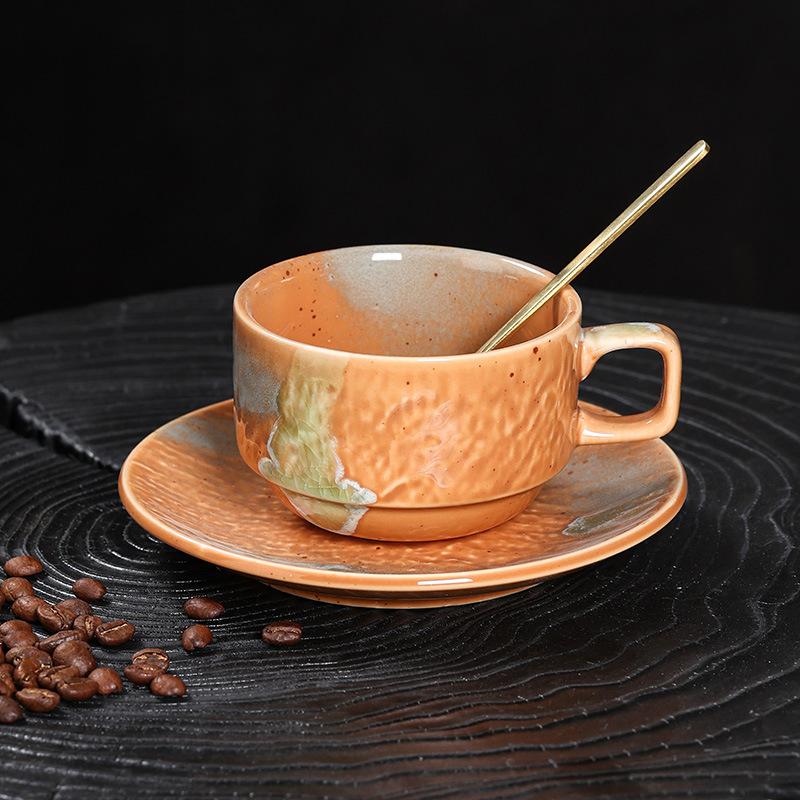 Ceramic Coffee Cup and Dish Set, Latte Latte, Afternoon Tea Cup, Vintage Coarse Ceramic Cup