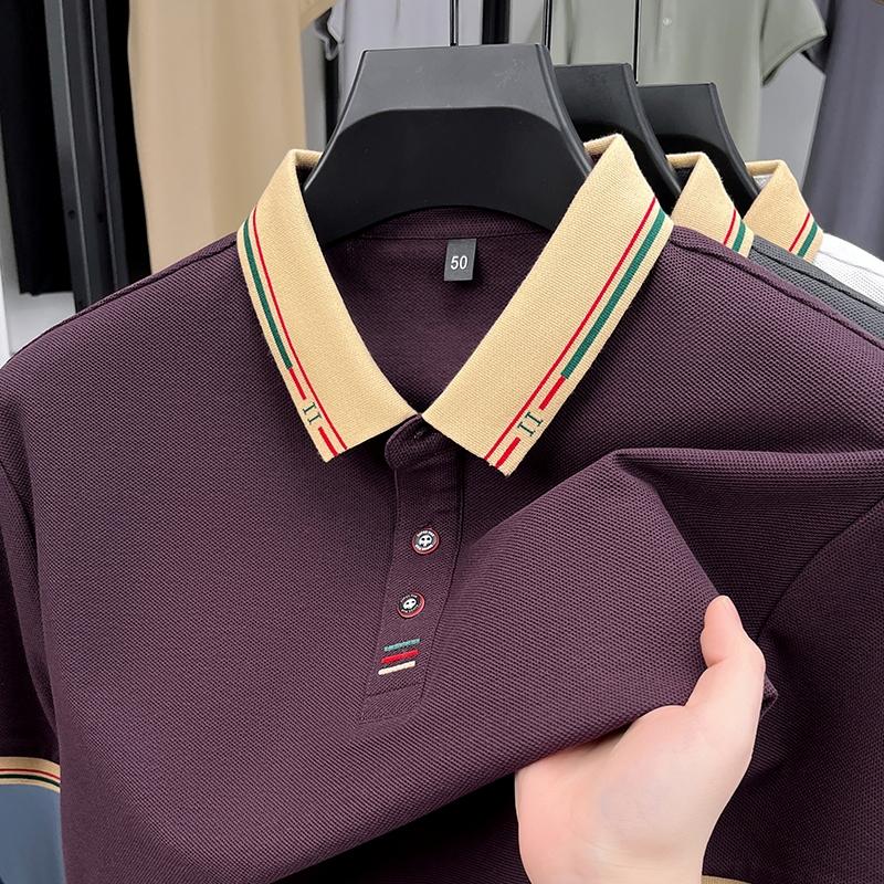 100% Cotton Luxury Brand Short Sleeve Men's Polo Shirt Simple Embroidery Summer Breathable Fashion Color Blocked Lapel T-shirt
