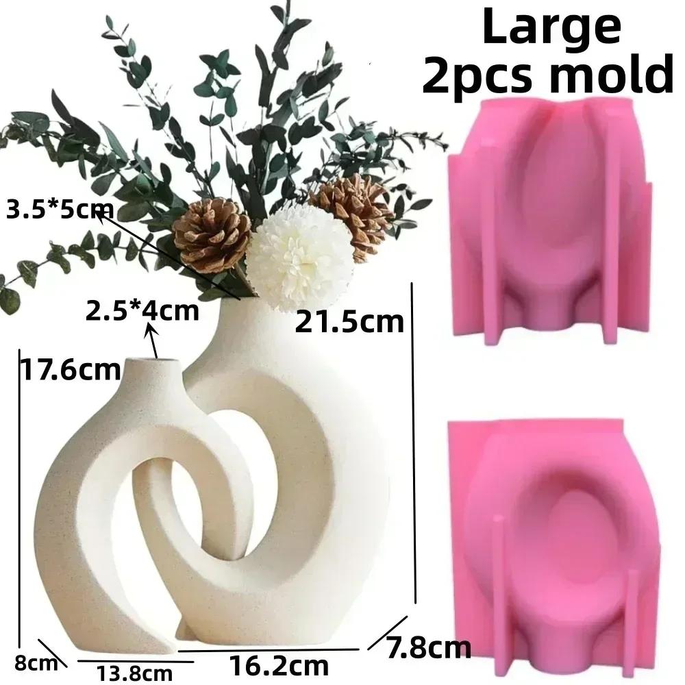 Nordic Striped Donut Cylindrical Vase Epoxy Resin Silicone Mold Circular Ring Donut Vase Concrete Cement Gypsum Silicone Mold