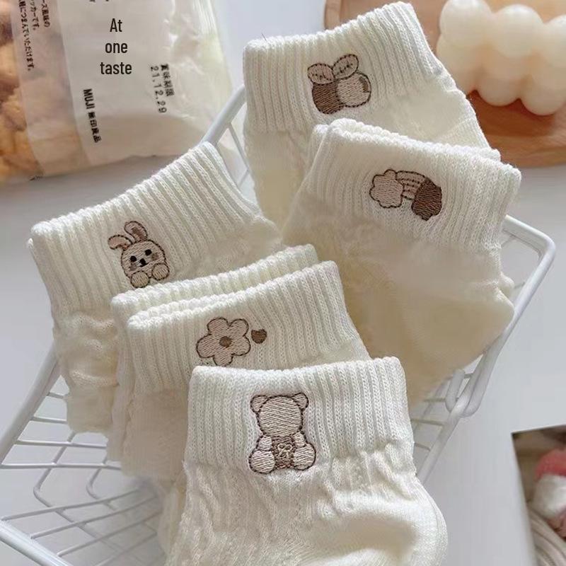 Женские хлопковые низкие милые носки с вышивкой - Японский и корейский стиль, модные, весеннее поступление, белые