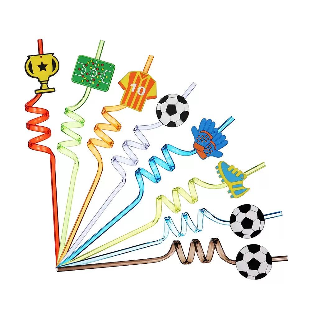 Soccer Theme Party Favor Football Reusable Straw Funny Puzzle Sticker Keychain Braclet Children's Birthday Party Decoration Gift