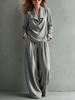 European & American Women's Autumn/Winter Lapel Hoodie Set with Pocket Long Pants