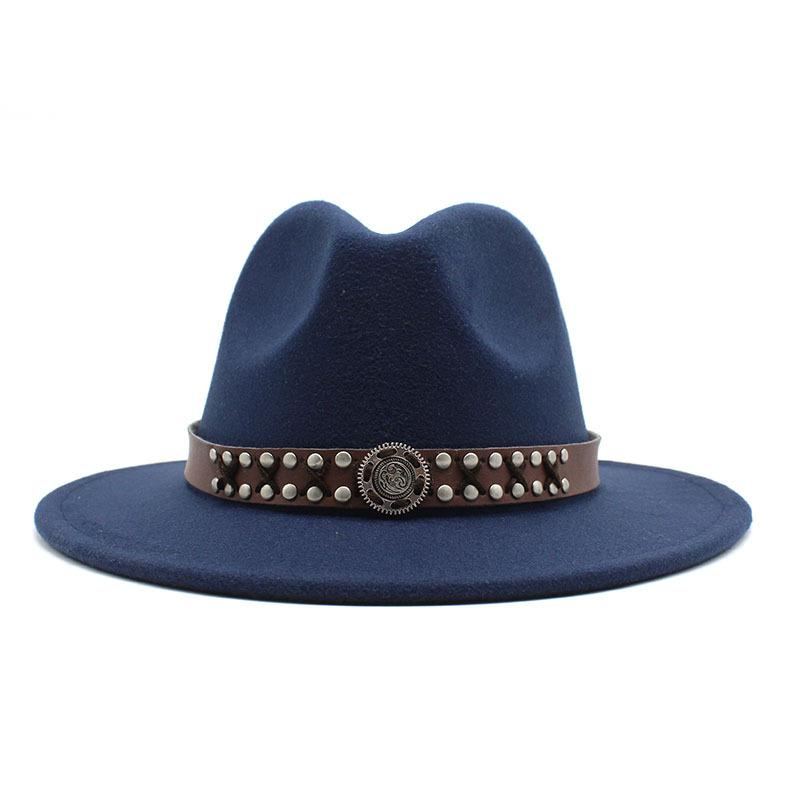 Ji Nan Ladies Wool Jazz Hat Big Eaves Hat Trendy Flat Edge Top Hat
