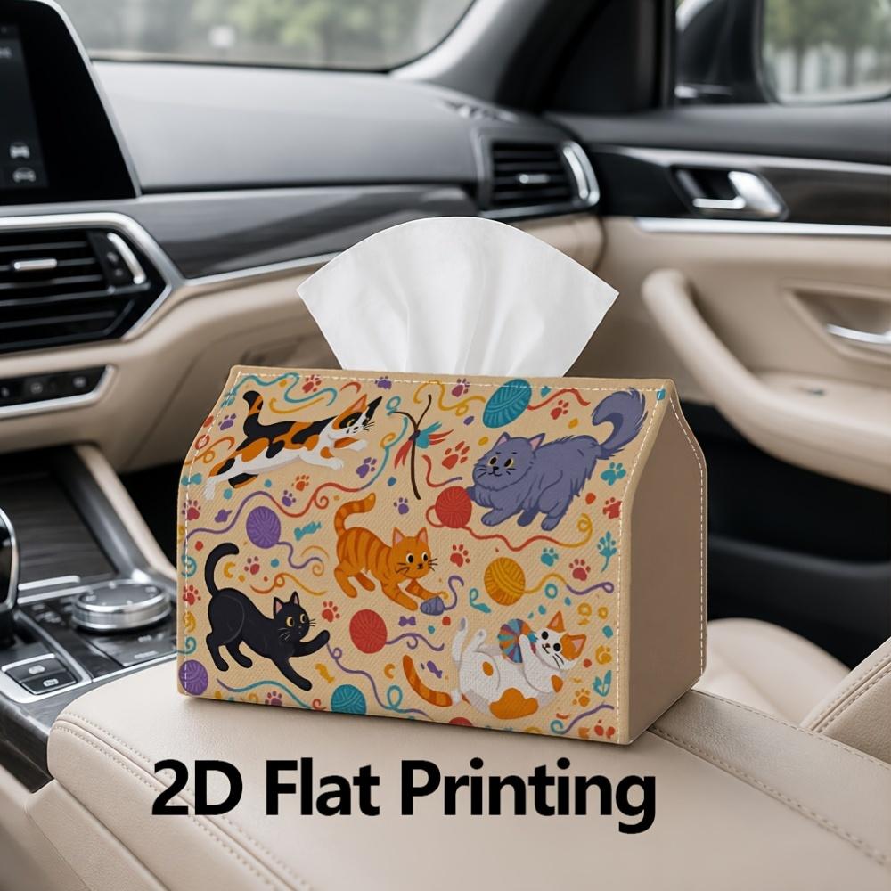 1pc, 2D Flat Printing, Tissue Box Cute Cat And Yarn Pattern Printed Tissue Box, Suitable for Vacation Home Decoration, Kitchen, Living Room, Car Holid