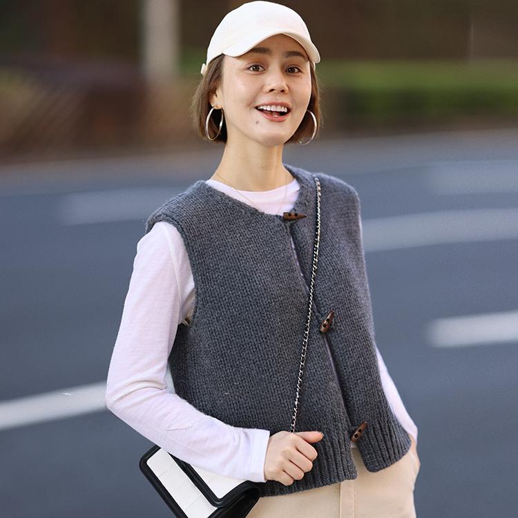 Dimanaf 2025 Autumn Women Sleeveless Buttons Vest Sweaters Style Solid Knitting Casual Loose Short Sweater