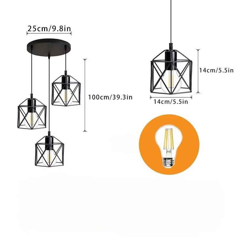 Black Vintage Industrial 3-Light Ceiling Lamp – Adjustable Semi Flush Mount Pendant Fixture for Dining/Living Room