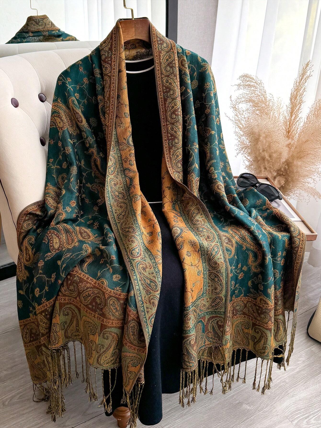Yto Scarf Women's New Pashmina Scarf Bohemia Paisley Shawl Wrap Paisley Jacquard Flowers Cashmere Classic Tassels 70X190cm 190Cm