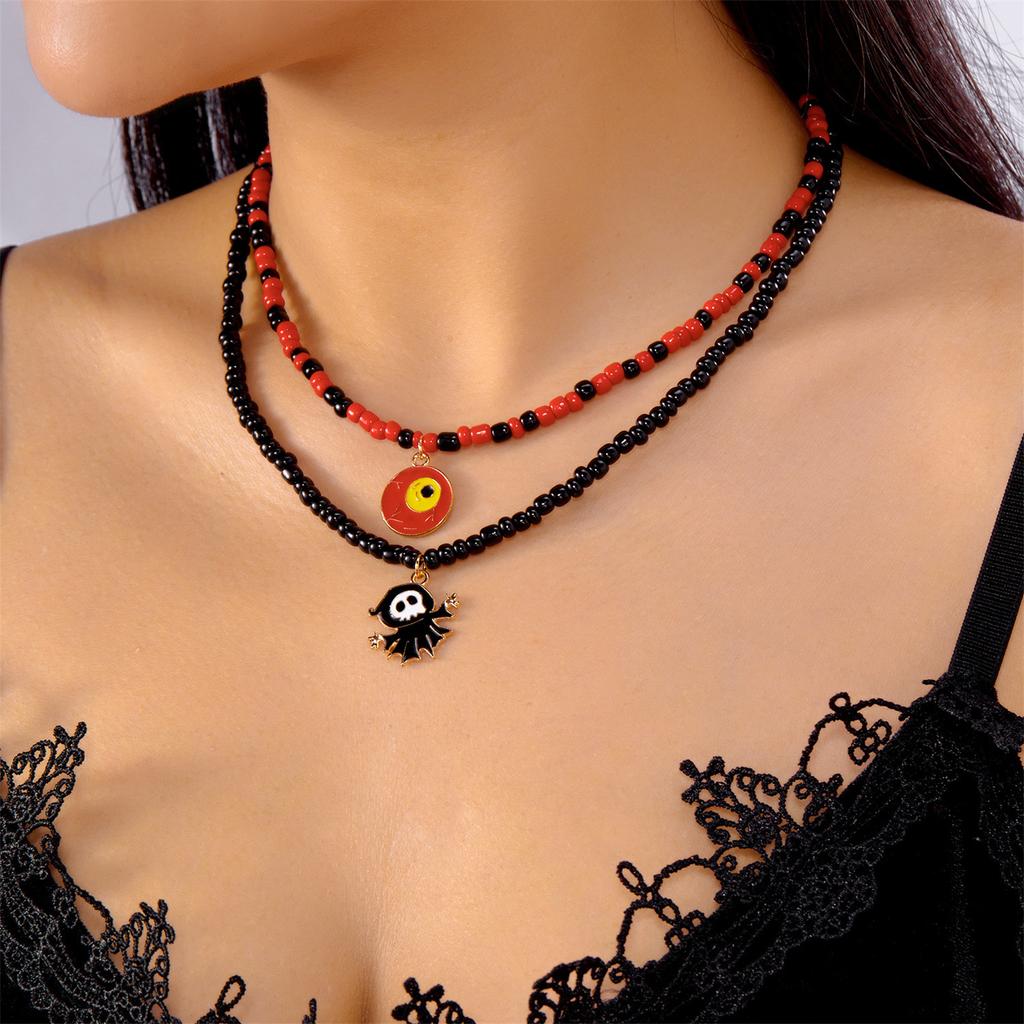 Halloween Beads Necklace for Women Funny Multi-layered Colorful Beads  Pendant Necklace Halloween Costume Party Jewelry