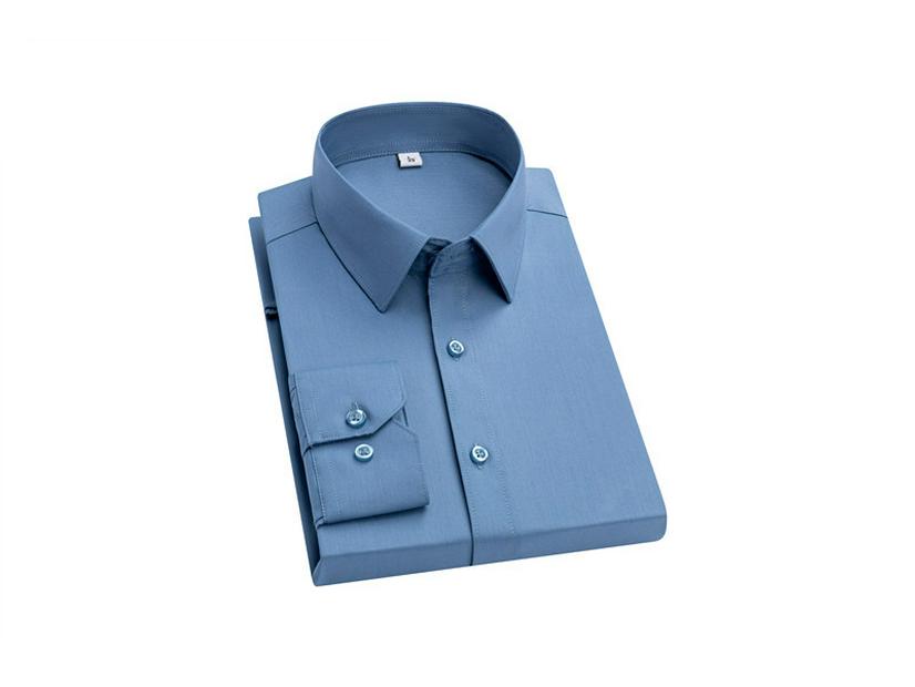 Men's Long Sleeve Bamboo Fiber Formal Shirt - White & Blue, Stretchable, Plus Size Available