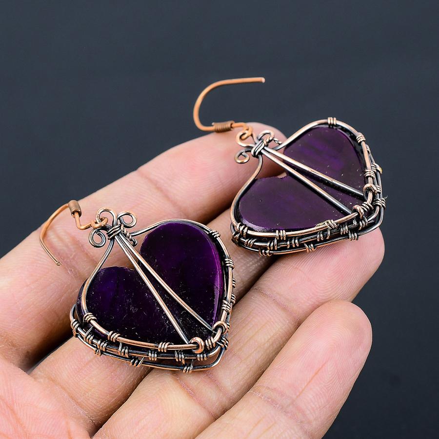 Purple Labradorite Handmade Copper Wire Wrap Jewelry Earring 2.36 n7B81