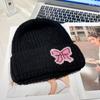 Lace Edge Bow Beanies Hat Solid Color Winter  Knitted Cap Sweet Bow Knitted Pullover Hat  Outdoor