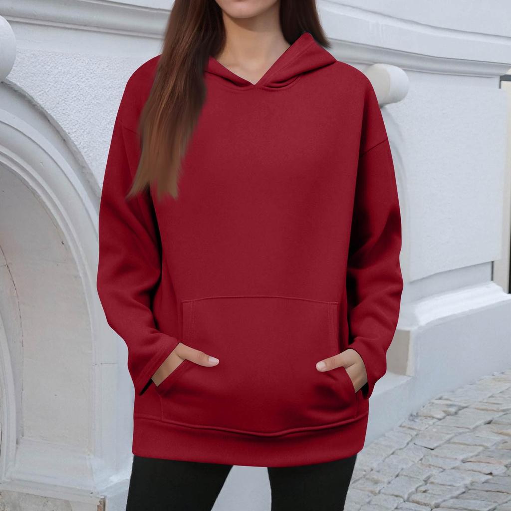 Women's Winter Solid Color Pullover Hooded Sweatshirt Fleece Long Sleeve  Fashion Sweatshirt