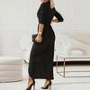 Women's Color Sexy V-Neck Dress Dress Long Sleeve Slit Waist Dress