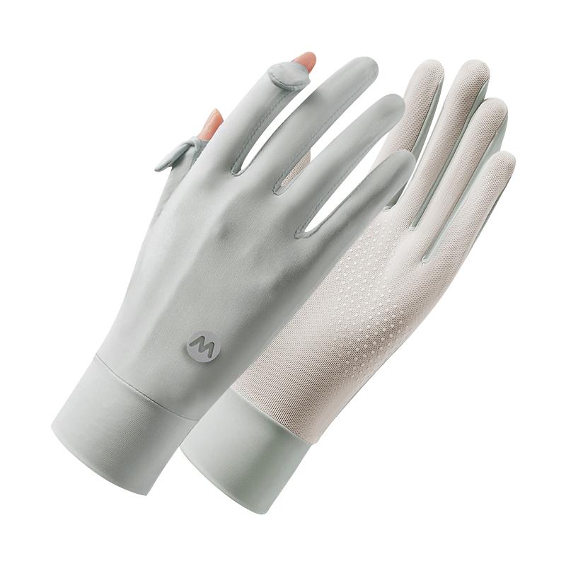 Ice Silk Sunscreen Gloves for Women In Summer Thin UV Proof Driving Special Finger Exposed Anti Slip Touch Screen Riding Electric Bike