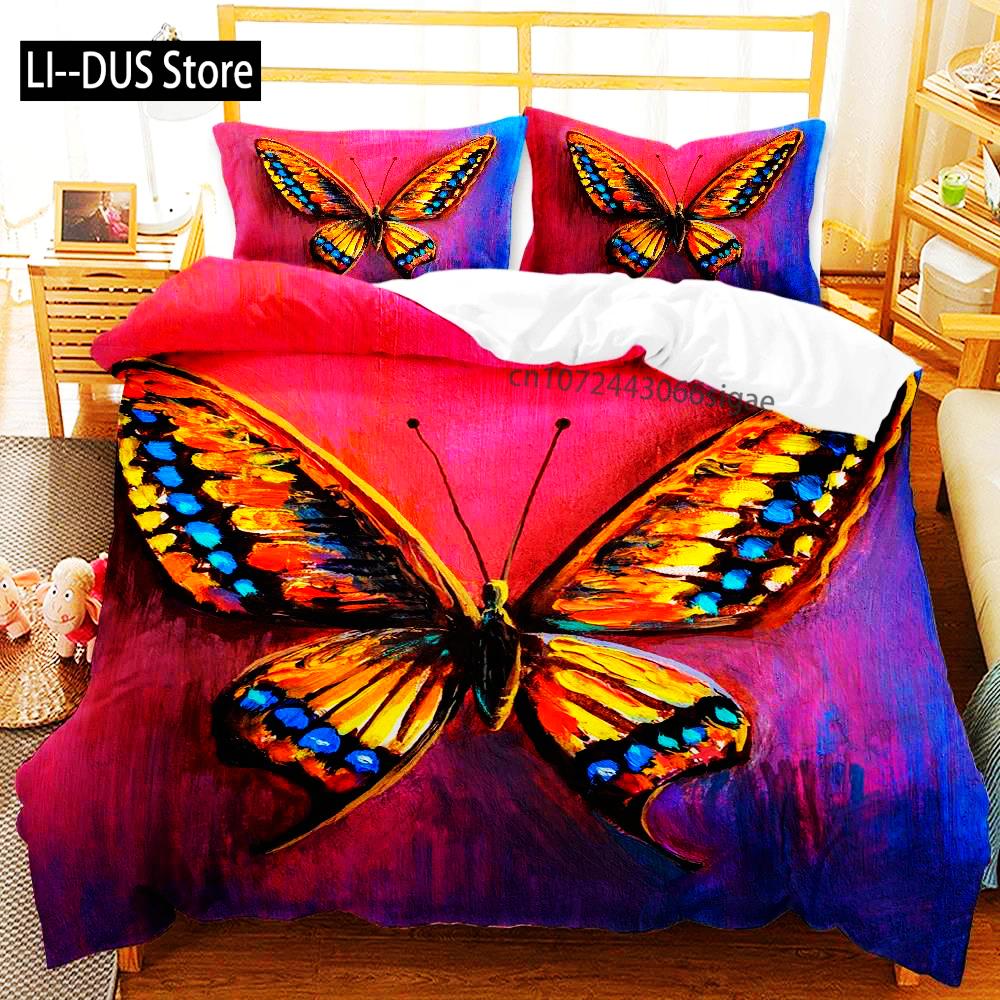 Butterfly Bedding Set For Boys Watercolor Butterfly Duvet Cover Fantasy Floral Animal Polyester Quilt Cover King Queen