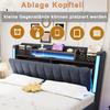 Upholstered Bed 140*200 with LED Lighting and USB Socket, Headboard with Storage Space, Floating Bed Youth Bed Adult Bed, Linen Fabric, Grey