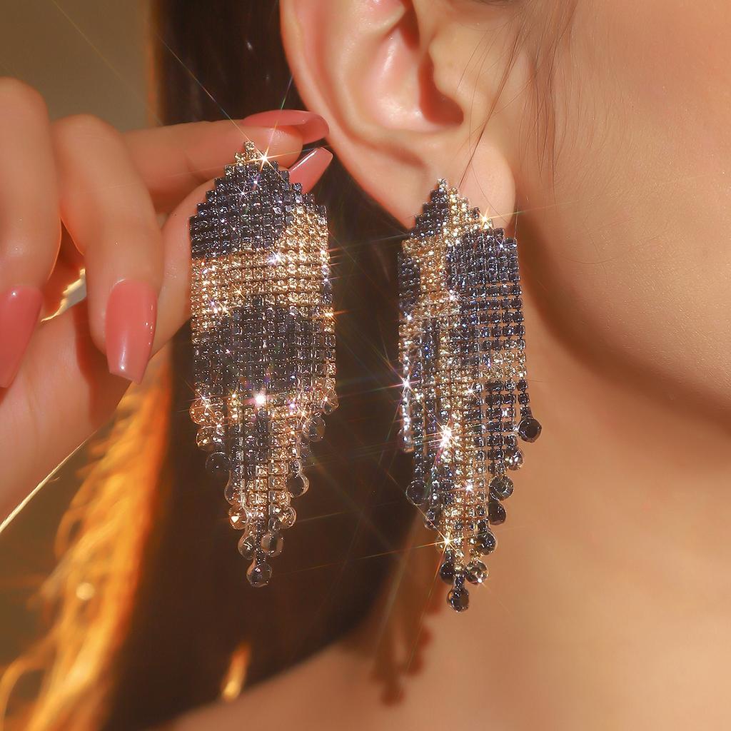 Luxury Super Flash Rhinestone Long Fringed Earrings