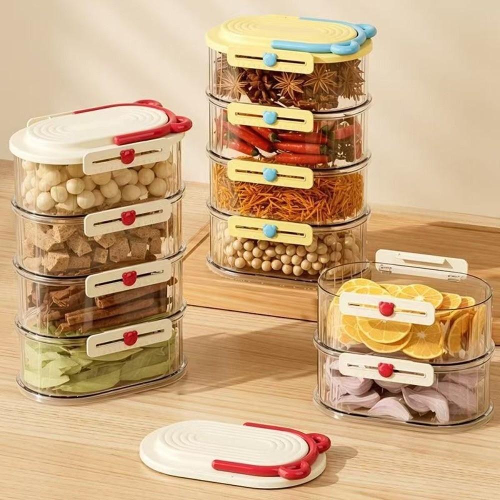 Stackable Spice Storage Box Snap-on Lid Large Capacity Sealed Storage Container Moisture Proof Plastic Spice Dispenser