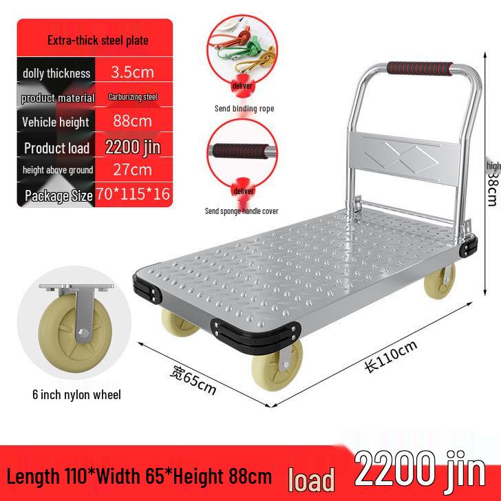 Silent Foldable Handcart Trolley with Swivel Wheels - Heavy-Duty Flatbed Truck