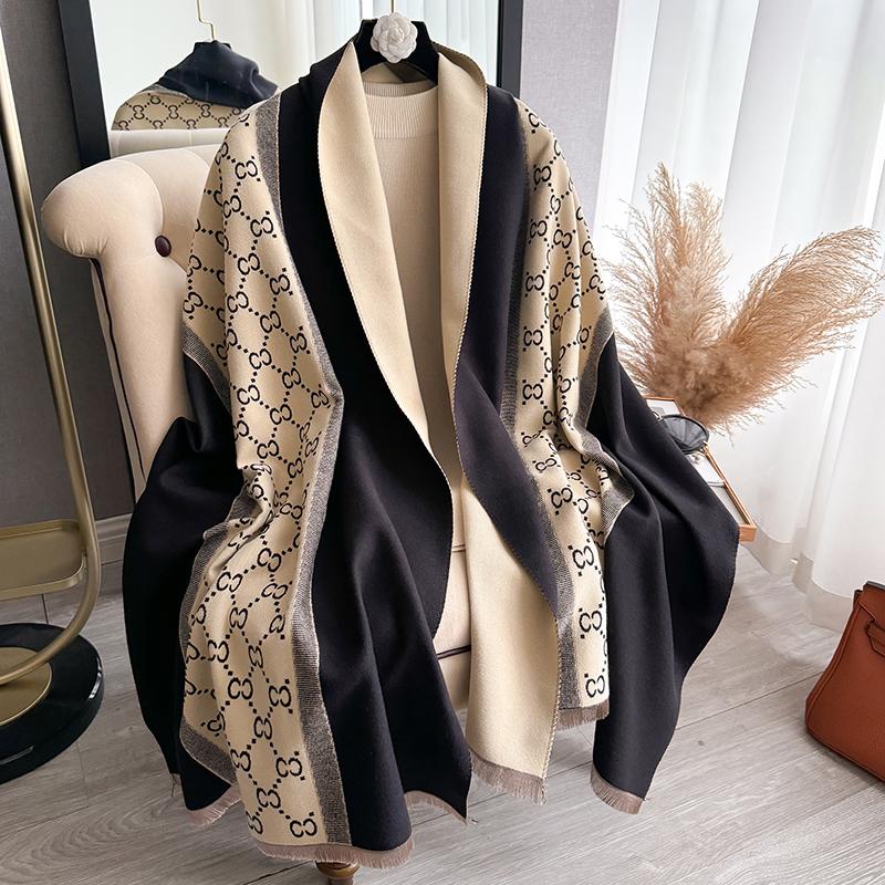 

Winter Warm Cashmere Scarf for Women Luxury Pashmina Blanket Thick Shawl Wrap Neckerchief Fashion Bufanda Echarpe Poncho чорний