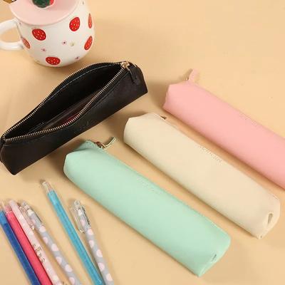 PU Leather Pen Pencil Bag Simple Solid Color Pencil Case Storage Pouch Stationery School Pencils Bag