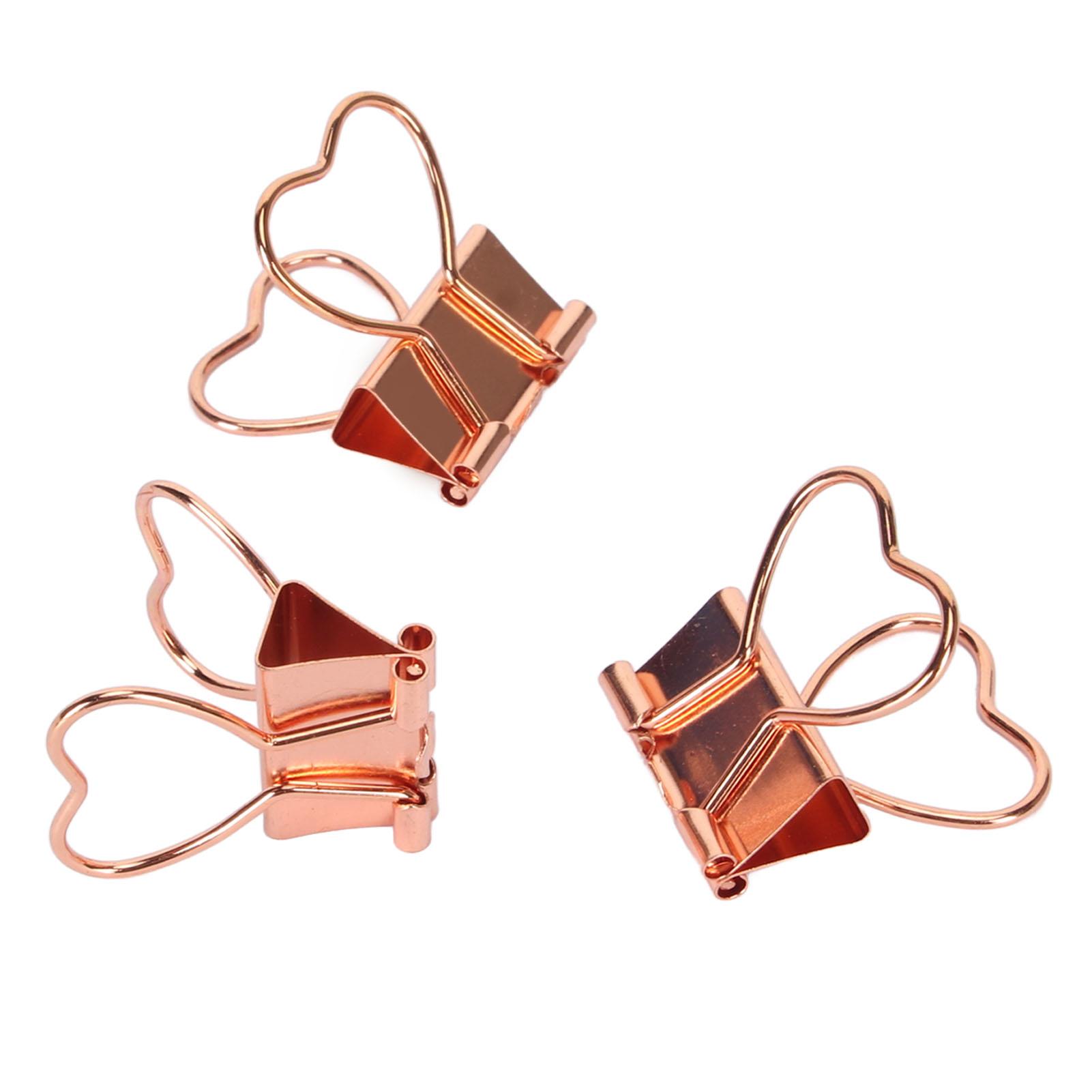 12Pcs Heart Binder Clips Metal Hollow Binder Clips Small Paper Clamps for Stationery Office Documents Rose Gold