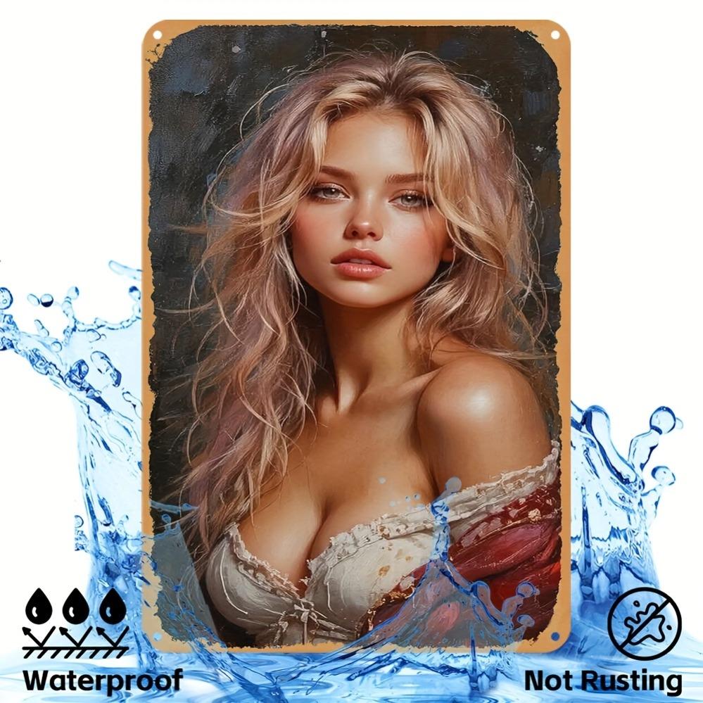 Vintage Aluminum Wall Art Decor - Waterproof Dustproof Red Dress Woman Flat 2D Design, Perfect Gift for Home Bar Cafe Christmas