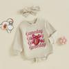 2-Piece Baby Girls Set Football Letter Bow Print Long Sleeve Sweatshirt Romper Headband Adorable Outfits