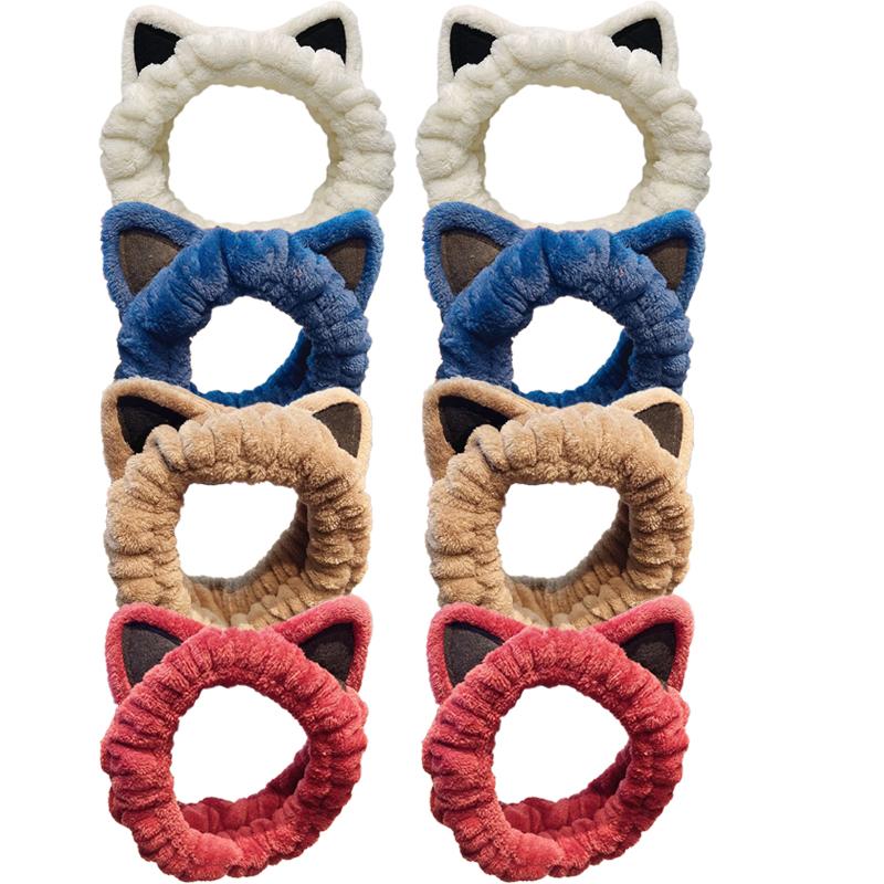 Cute Cartoon Cat Ears Face Wash Headband for Women with High Elasticity Hairband Accessories
