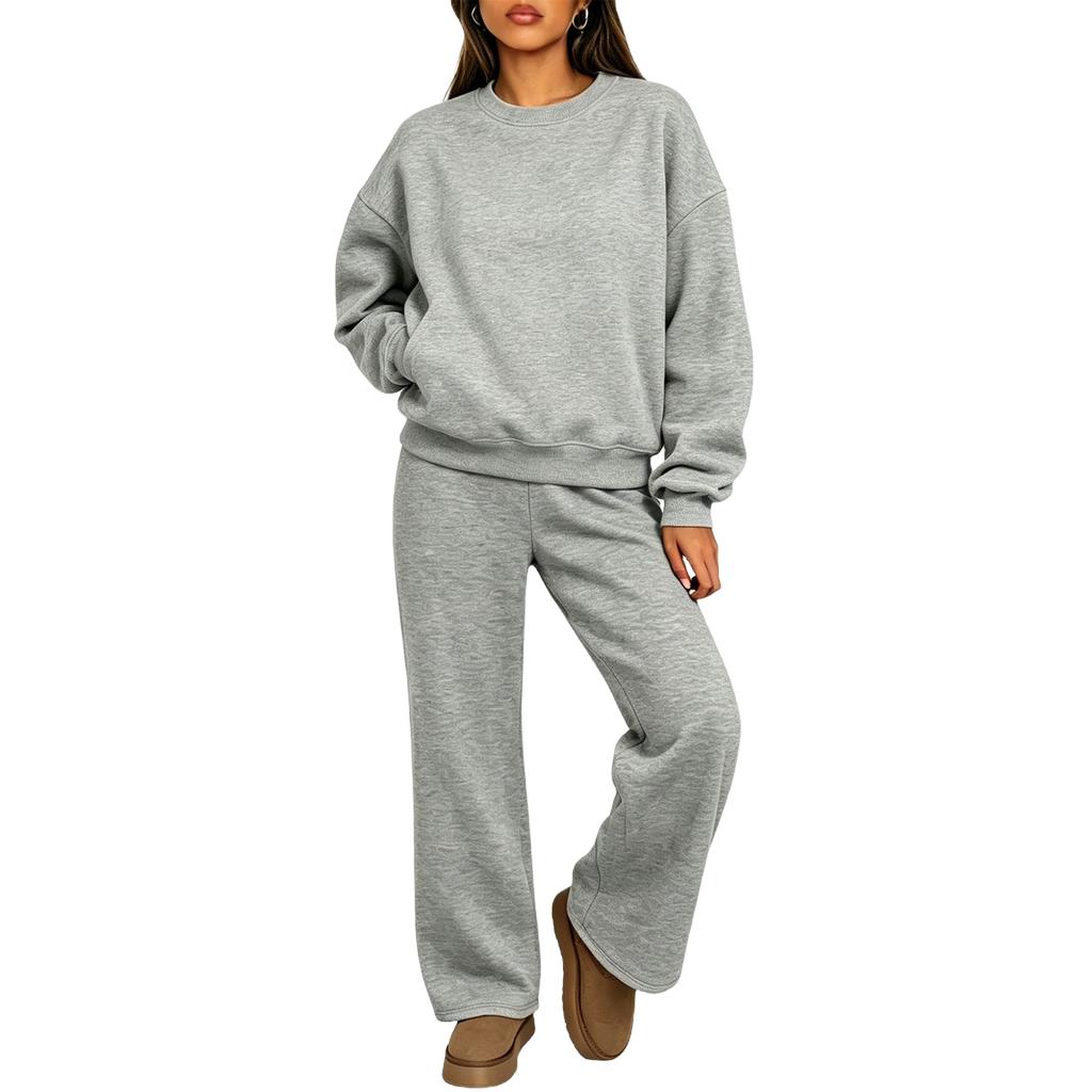 Damen 2-teiliges Set Farbe Hals Langarm Pullover Sweatshirt mit Elastischer Taille Jogginghose